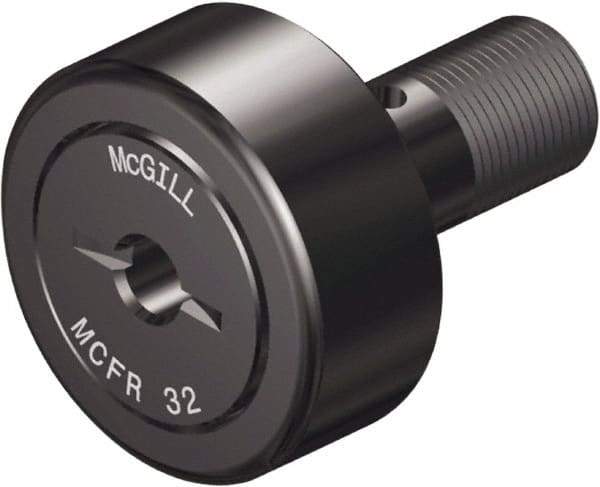 McGill - 47mm Roller Diam x 24mm Width, 20mm Stud Diam x 41mm Length, Crowned Stud Cam Follower - Steel, 21mm Thread Length, M20x1.5 Thread, 66mm OAL, 3,991 Lb Dynamic Cap, 6,700 Lb Static Cap - Exact Tool & Supply