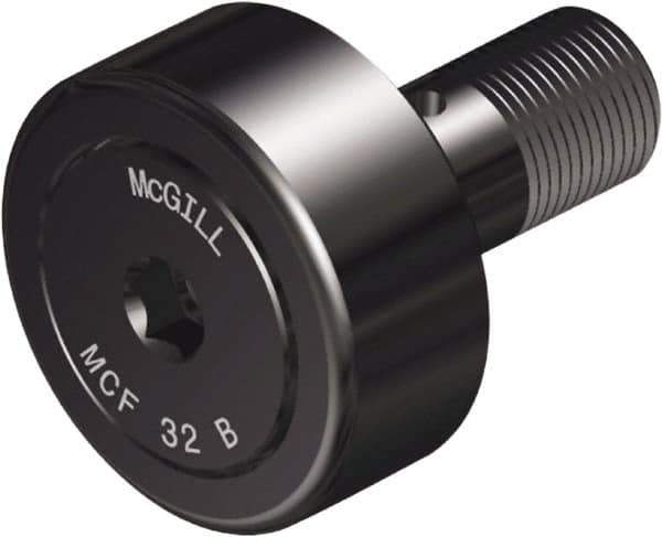 McGill - 80mm Roller Diam x 35mm Width, 30mm Stud Diam x 63mm Length, Crowned Sealed Stud Cam Follower with Hex - Steel, 32mm Thread Length, M30x1.5 Thread, 100mm OAL, 14,420 Lb Dynamic Cap, 22,999 Lb Static Cap - Exact Tool & Supply