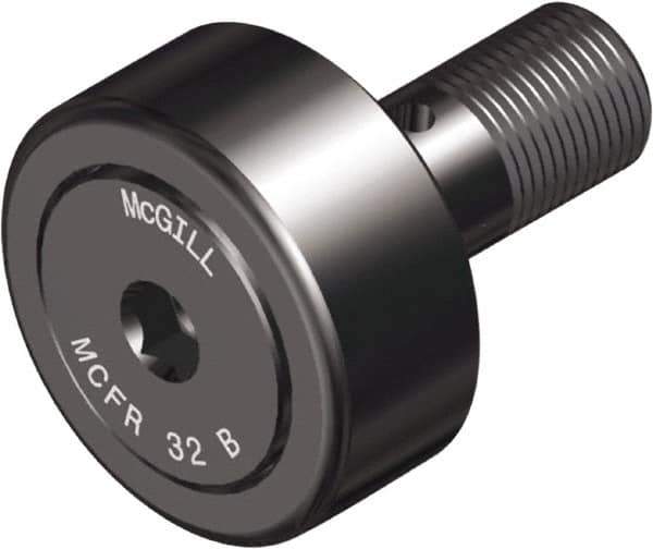 McGill - 30mm Roller Diam x 14mm Width, 12mm Stud Diam x 25mm Length, Crowned Sealed Stud Cam Follower with Hex - Steel, 14mm Thread Length, M12x1.5 Thread, 40mm OAL, 1,542 Lb Dynamic Cap, 1,810 Lb Static Cap - Exact Tool & Supply