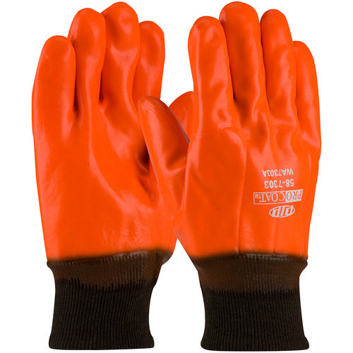 ‎58-7303 Coated Supported Gloves - Supported PVC - Foam Lined - HV Orange - Smooth - Knit Wrist - Exact Tool & Supply