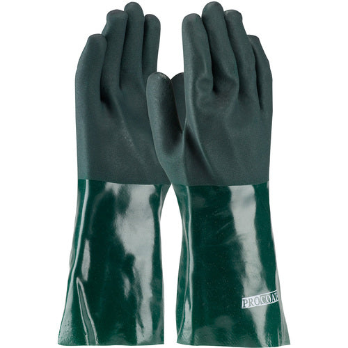‎58-8035DD Coated Supported Gloves - ProCoat - Supported PVC - Jersey Lined - Green - Rough Acid Fnsh - 14 Inch - Exact Tool & Supply