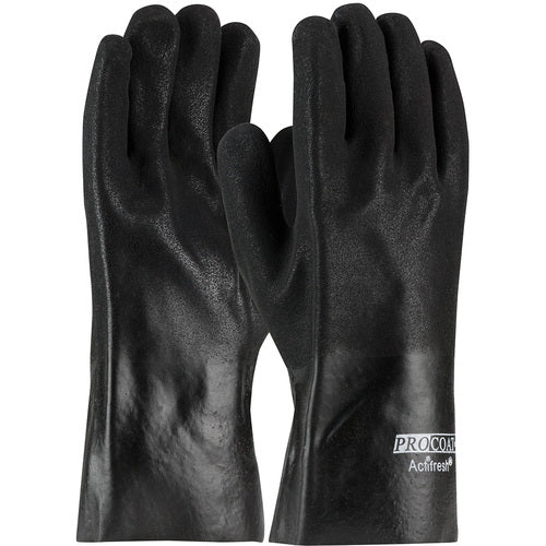 ‎58-8362 Coated Supported Gloves - ProCoat - Premium Supported PVC - Jersey Lined - Black - Sandy - 12 Inch - Exact Tool & Supply