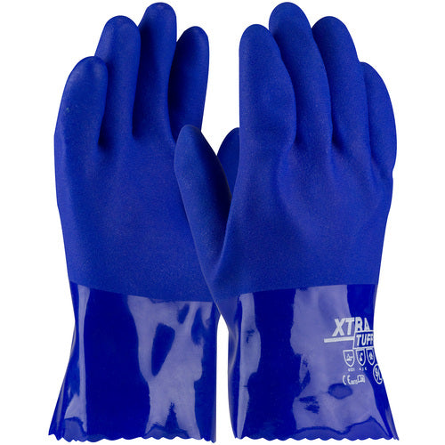 ‎58-8655/L Coated Supported Gloves - XtraTuff - Oil Resistant Supported PVC - Blue - Rough Coated - 10 Inch - Exact Tool & Supply