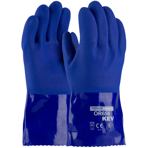 ‎58-8658K/M Gloves w/Kevlar Brand - Xtra Tuff - Oil Resistant Supported PVC - Kevlar Linde - Bl - Sandy - 12 In - Exact Tool & Supply