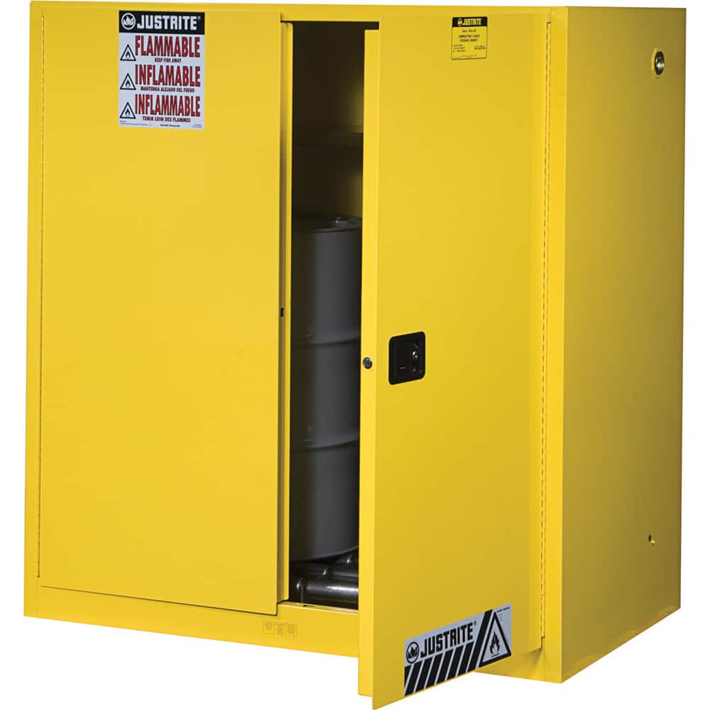 Justrite - Drum Cabinets; Number of Drums: 2 ; Storage Direction: Vertical ; Door Type: Self-Closing ; Number of Shelves: 1 ; Height (Inch): 65 ; Width (Inch): 43 - Exact Tool & Supply