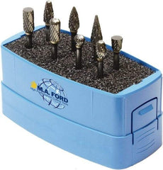 M.A. Ford - 8 Piece, 3mm Shank Burr Set - Solid Carbide, Multiple Head Shapes, 3° Included Angle - Exact Tool & Supply
