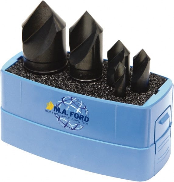 M.A. Ford - 5 Piece, 1/4 to 1" Head Diam, 90° Included Angle, Single End Countersink Set - Exact Tool & Supply