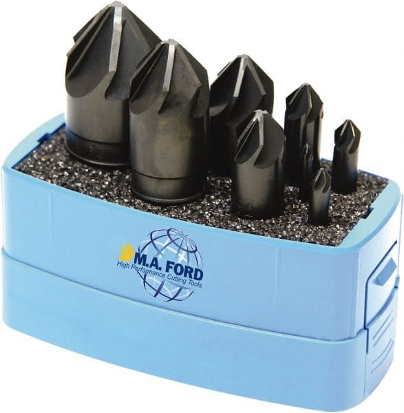 M.A. Ford - 8 Piece, 1/8 to 1" Head Diam, 100° Included Angle, Single End Countersink Set - Exact Tool & Supply