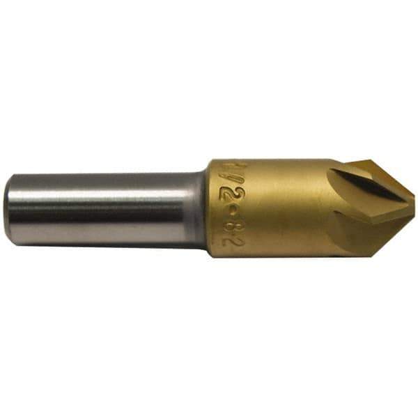 M.A. Ford - 1/2" Head Diam, 3/8" Shank Diam, 6 Flute 120° High Speed Steel Countersink - TiN Finish, 2" OAL - Exact Tool & Supply