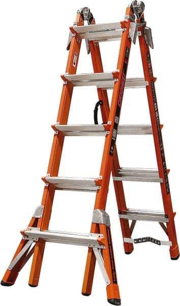 Little Giant Ladder - 18 Steps, 18' High, Type IA Rating, Fiberglass Multi-Use Ladder - 300 Lb Load Capacity, 29" Base Width - Exact Tool & Supply