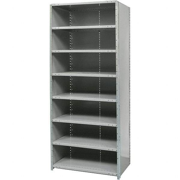 Hallowell - 8 Shelf, 500 Lb. Capacity, Free Standing Closed Shelving - 36 Inch Wide x 18 Inch Deep x 87 Inch High, Gray - Exact Tool & Supply