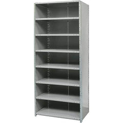 Hallowell - 8 Shelf, 1,200 Lb. Capacity, Free Standing Closed Shelving - 36 Inch Wide x 18 Inch Deep x 87 Inch High, Gray - Exact Tool & Supply
