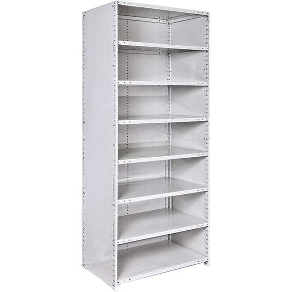 Hallowell - 8 Shelf, 500 Lb. Capacity, Closed Shelving Starter Unit - 36 Inch Wide x 12 Inch Deep x 87 Inch High, Platinum - Exact Tool & Supply