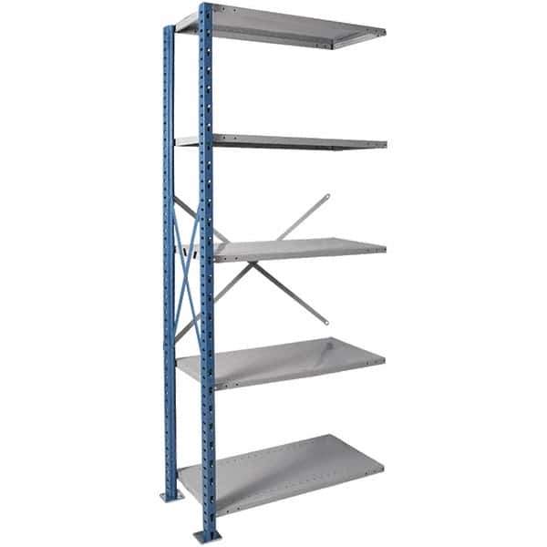 Hallowell - 5 Shelf Add-On Extra Heavy-Duty Open Steel Shelving - 1 Lb Capacity, 36" Wide x 87" High x 18" Deep, Blue/Platinum - Exact Tool & Supply