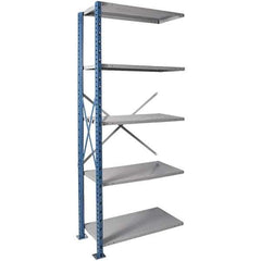 Hallowell - 5 Shelf Add-On Extra Heavy-Duty Open Steel Shelving - 1 Lb Capacity, 36" Wide x 87" High x 18" Deep, Blue/Platinum - Exact Tool & Supply