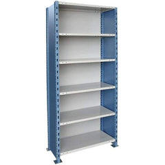 Hallowell - 6 Shelf, 800 Lb. Capacity, Closed Shelving Starter Unit - 36 Inch Wide x 24 Inch Deep x 123 Inch High, Blue and Platinum - Exact Tool & Supply