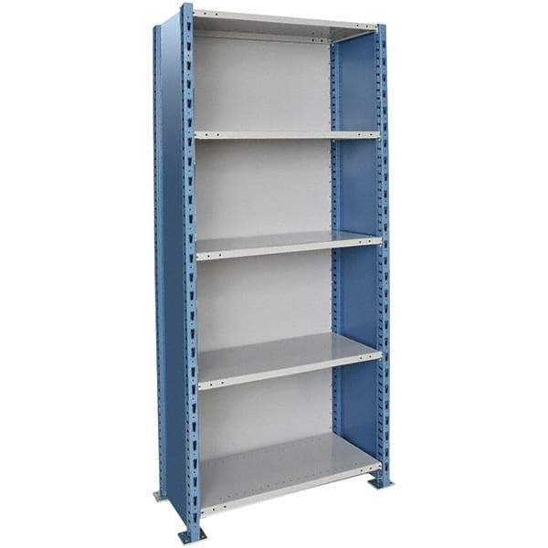 Hallowell - 5 Shelf, 450 Lb. Capacity, Closed Shelving Starter Unit - 48 Inch Wide x 18 Inch Deep x 87 Inch High, Blue and Platinum - Exact Tool & Supply