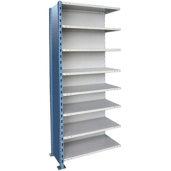 Hallowell - 8 Shelf, 900 Lb. Capacity, Closed Shelving Add-On Unit - 48 Inch Wide x 24 Inch Deep x 123 Inch High, Blue and Platinum - Exact Tool & Supply