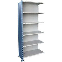 Hallowell - 6 Shelf, 1,200 Lb. Capacity, Closed Shelving Add-On Unit - 36 Inch Wide x 18 Inch Deep x 87 Inch High, Blue and Platinum - Exact Tool & Supply