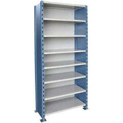 Hallowell - 8 Shelf, 1,250 Lb. Capacity, Closed Shelving Starter Unit - 36 Inch Wide x 24 Inch Deep x 87 Inch High, Blue and Platinum - Exact Tool & Supply