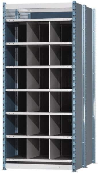 Hallowell - 18 Bin Heavy-Duty Deep Bin Industrial Shelving - 36 Inch Overall Width x 48 Inch Overall Depth x 87 Inch Overall Height, Blue and Platinum Steel Bins - Exact Tool & Supply