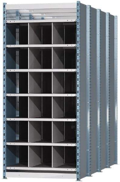 Hallowell - 18 Bin Heavy-Duty Deep Bin Industrial Shelving - 36 Inch Overall Width x 96 Inch Overall Depth x 87 Inch Overall Height, Blue and Platinum Steel Bins - Exact Tool & Supply