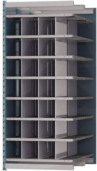 Hallowell - 28 Bin Heavy-Duty Deep Bin Industrial Shelving - 36 Inch Overall Width x 48 Inch Overall Depth x 87 Inch Overall Height, Blue and Platinum Steel Bins - Exact Tool & Supply