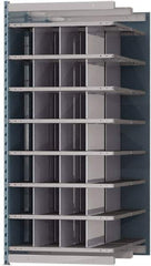Hallowell - 28 Bin Heavy-Duty Deep Bin Industrial Shelving - 36 Inch Overall Width x 48 Inch Overall Depth x 87 Inch Overall Height, Blue and Platinum Steel Bins - Exact Tool & Supply