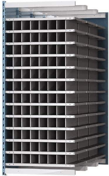 Hallowell - 96 Bin Heavy-Duty Deep Bin Industrial Shelving - 36 Inch Overall Width x 72 Inch Overall Depth x 87 Inch Overall Height, Blue and Platinum Steel Bins - Exact Tool & Supply