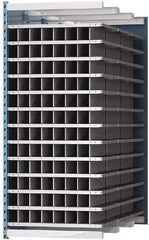 Hallowell - 96 Bin Heavy-Duty Deep Bin Industrial Shelving - 36 Inch Overall Width x 72 Inch Overall Depth x 87 Inch Overall Height, Blue and Platinum Steel Bins - Exact Tool & Supply