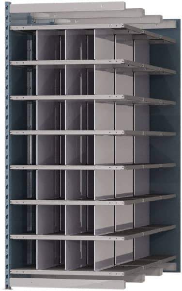 Hallowell - 28 Bin Heavy-Duty Deep Bin Industrial Shelving - 36 Inch Overall Width x 72 Inch Overall Depth x 87 Inch Overall Height, Blue and Platinum Steel Bins - Exact Tool & Supply