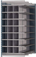 Hallowell - 28 Bin Heavy-Duty Deep Bin Industrial Shelving - 36 Inch Overall Width x 72 Inch Overall Depth x 87 Inch Overall Height, Blue and Platinum Steel Bins - Exact Tool & Supply