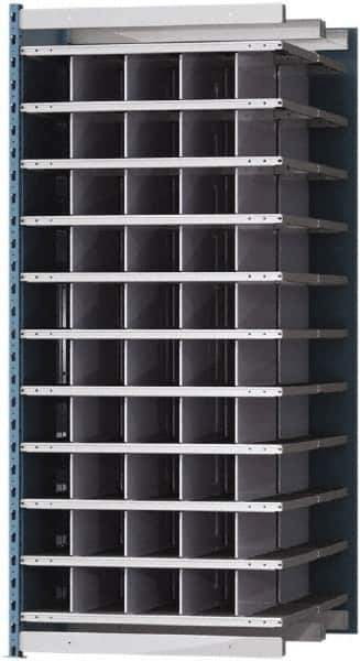 Hallowell - 50 Bin Heavy-Duty Deep Bin Industrial Shelving - 36 Inch Overall Width x 48 Inch Overall Depth x 87 Inch Overall Height, Blue and Platinum Steel Bins - Exact Tool & Supply