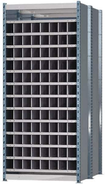 Hallowell - 96 Bin Heavy-Duty Deep Bin Industrial Shelving - 36 Inch Overall Width x 48 Inch Overall Depth x 87 Inch Overall Height, Blue and Platinum Steel Bins - Exact Tool & Supply