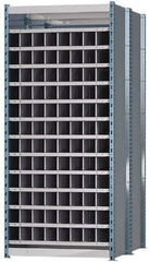 Hallowell - 96 Bin Heavy-Duty Deep Bin Industrial Shelving - 36 Inch Overall Width x 48 Inch Overall Depth x 87 Inch Overall Height, Blue and Platinum Steel Bins - Exact Tool & Supply
