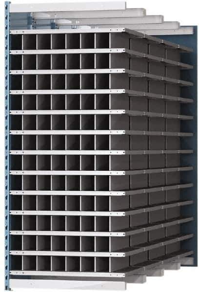Hallowell - 96 Bin Heavy-Duty Deep Bin Industrial Shelving - 36 Inch Overall Width x 96 Inch Overall Depth x 87 Inch Overall Height, Blue and Platinum Steel Bins - Exact Tool & Supply