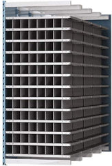 Hallowell - 96 Bin Heavy-Duty Deep Bin Industrial Shelving - 36 Inch Overall Width x 96 Inch Overall Depth x 87 Inch Overall Height, Blue and Platinum Steel Bins - Exact Tool & Supply