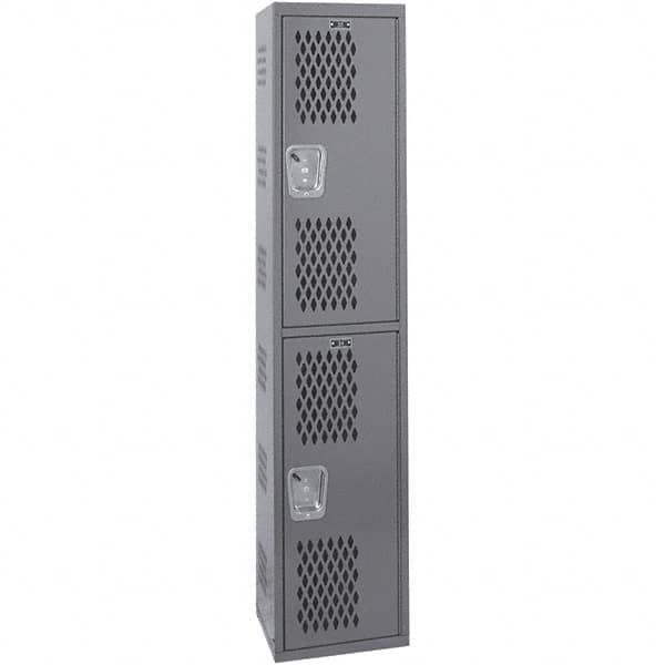 Hallowell - 2 Door, 2 Tier, Heavy-Duty Ventilated Wardrobe & Box Lockers - Exact Tool & Supply