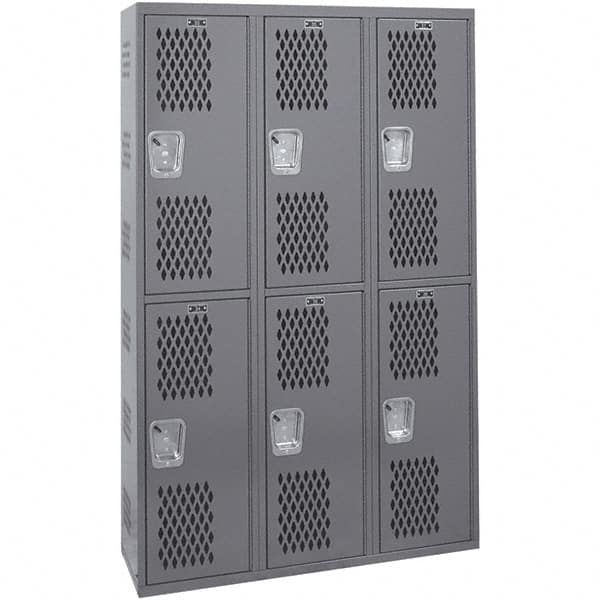 Hallowell - 6 Door, 2 Tier, Heavy-Duty Ventilated Wardrobe & Box Lockers - Exact Tool & Supply
