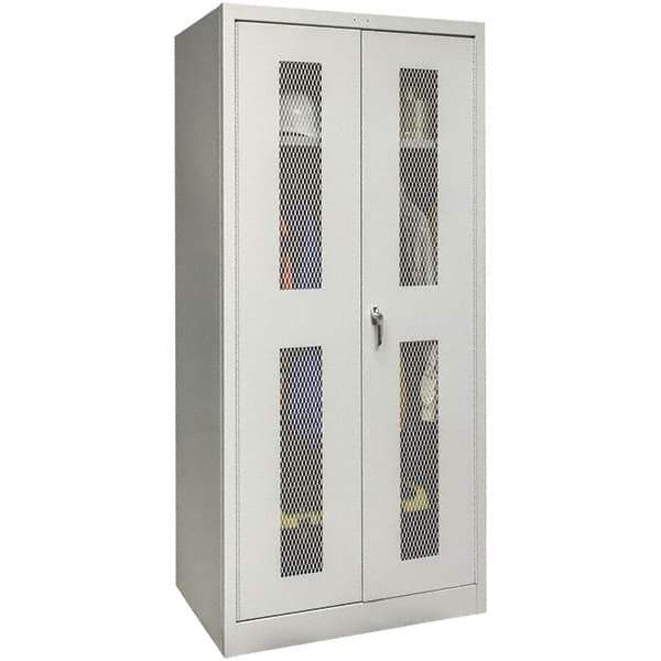 Hallowell - 1 Shelf Wardrobe Storage Cabinet - Steel, 36" Wide x 24" Deep x 78" High, Platinum - Exact Tool & Supply