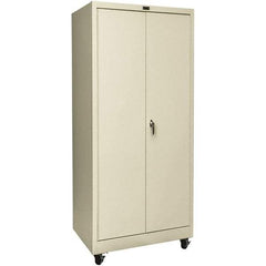 Hallowell - 4 Shelf Mobile Storage Cabinet - Steel, 48" Wide x 24" Deep x 72" High, Tan - Exact Tool & Supply