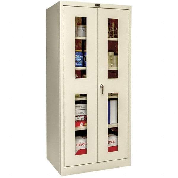Hallowell - 4 Shelf Locking Storage Cabinet - Steel, 48" Wide x 18" Deep x 72" High, Tan - Exact Tool & Supply