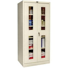 Hallowell - 4 Shelf Locking Storage Cabinet - Steel, 48" Wide x 18" Deep x 72" High, Tan - Exact Tool & Supply