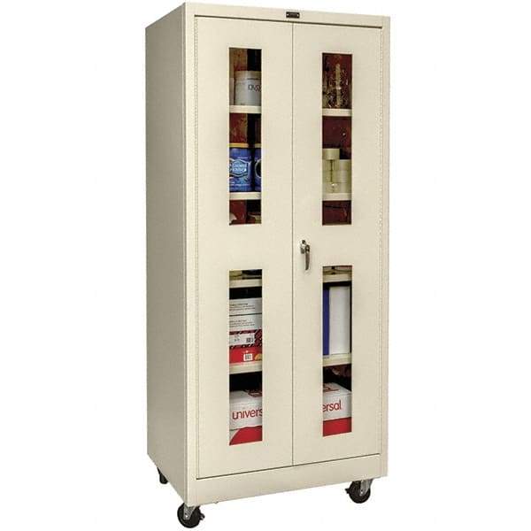 Hallowell - 4 Shelf Mobile Storage Cabinet - Steel, 36" Wide x 24" Deep x 72" High, Tan - Exact Tool & Supply