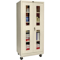 Hallowell - 4 Shelf Mobile Storage Cabinet - Steel, 36" Wide x 24" Deep x 72" High, Tan - Exact Tool & Supply