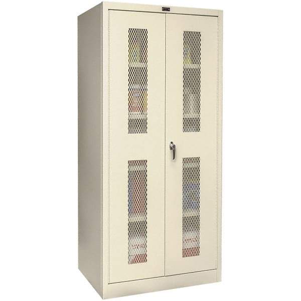 Hallowell - 4 Shelf Locking Storage Cabinet - Steel, 48" Wide x 18" Deep x 72" High, Tan - Exact Tool & Supply