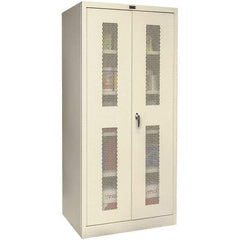 Hallowell - 4 Shelf Locking Storage Cabinet - Steel, 48" Wide x 18" Deep x 72" High, Tan - Exact Tool & Supply