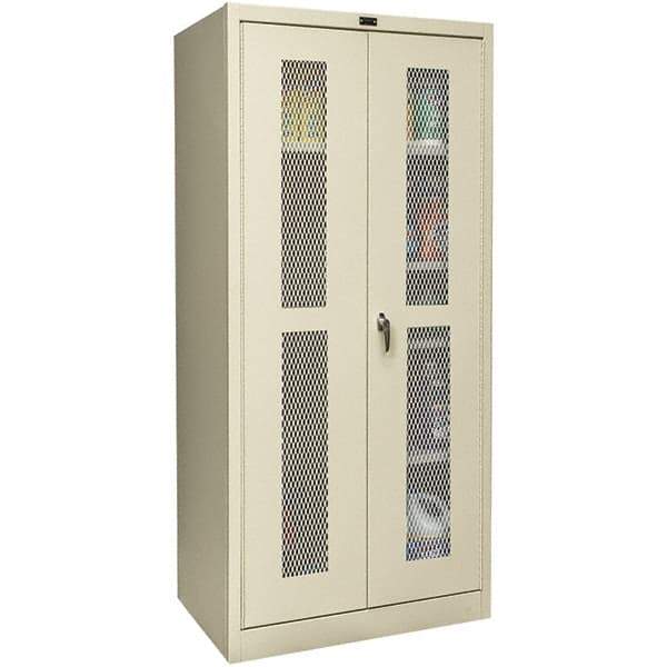 Hallowell - 4 Shelf Combination Storage Cabinet - Steel, 36" Wide x 24" Deep x 72" High, Tan - Exact Tool & Supply