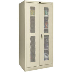 Hallowell - 4 Shelf Combination Storage Cabinet - Steel, 36" Wide x 24" Deep x 72" High, Tan - Exact Tool & Supply