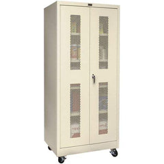 Hallowell - 4 Shelf Mobile Storage Cabinet - Steel, 36" Wide x 24" Deep x 72" High, Tan - Exact Tool & Supply
